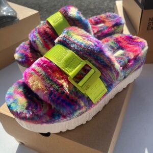 UGG® Women's Fluffita Pixelate Platform Sandals Sz 8 Multicolor Slides Shoes NWB
